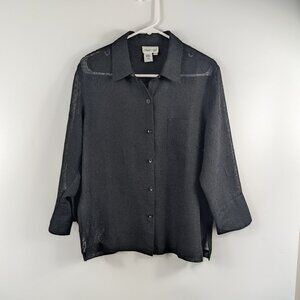 Coldwater Creek Button Down Semi Sheer Blouse with Front Pocket Large